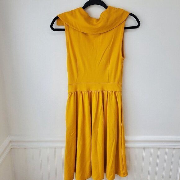 Modcloth Asymmetric Zipper Collar Mustard Yellow Dress Pockets XS - Picture 3 of 7